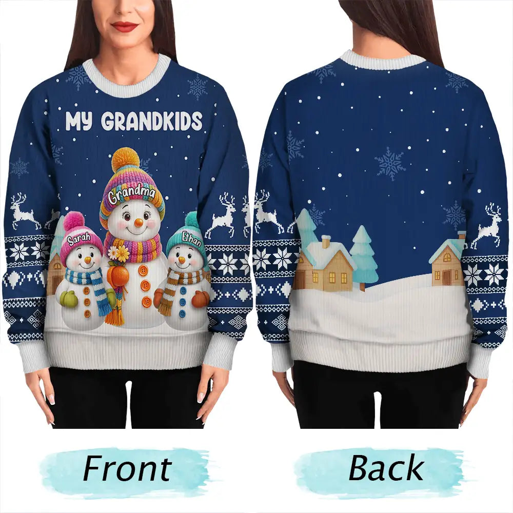 Gift For Grandpa,Gift For Women,Christmas,Top Market,Happy,Gift For Grandma,Gift For Grandparents - My Grandkids Snowman 3D Effect - Personalized Unisex Ugly Sweater