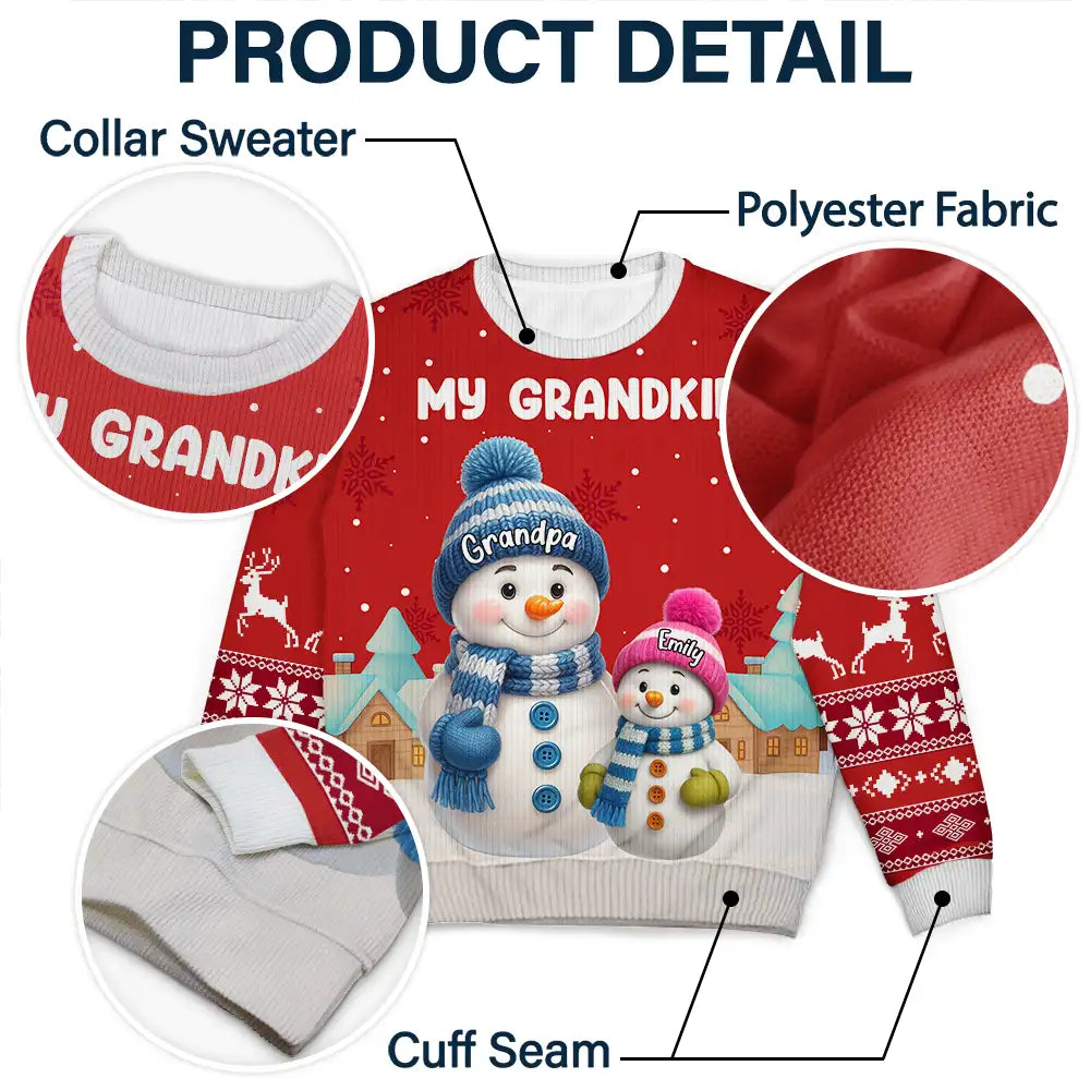 Gift For Grandpa,Gift For Women,Christmas,Top Market,Happy,Gift For Grandma,Gift For Grandparents - My Grandkids Snowman 3D Effect - Personalized Unisex Ugly Sweater