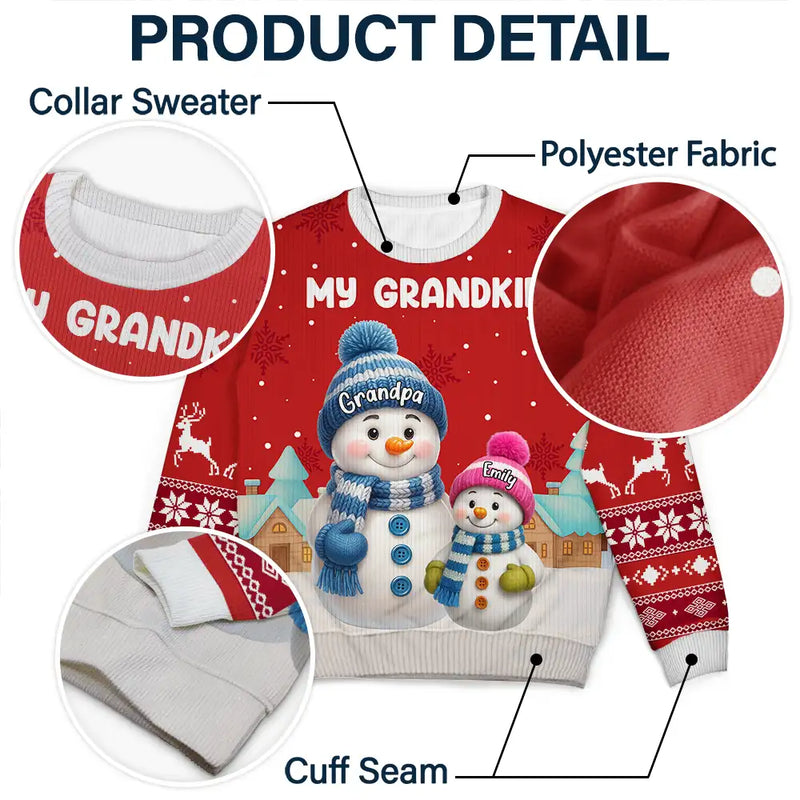 Gift For Grandpa,Gift For Women,Christmas,Top Market,Happy,Gift For Grandma,Gift For Grandparents - My Grandkids Snowman 3D Effect - Personalized Unisex Ugly Sweater