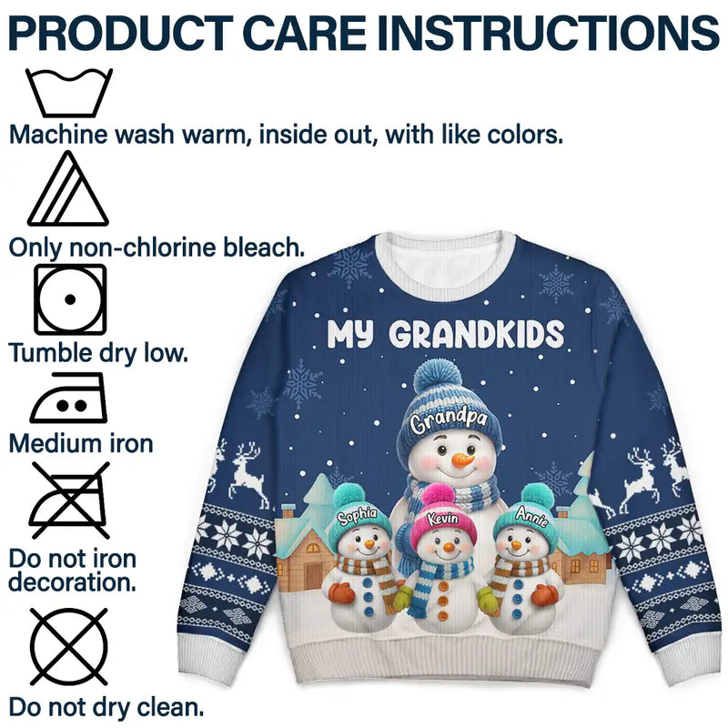 Gift For Grandpa,Gift For Women,Christmas,Top Market,Happy,Gift For Grandma,Gift For Grandparents - My Grandkids Snowman 3D Effect - Personalized Unisex Ugly Sweater