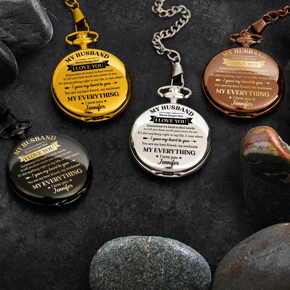 Gift For Husband,Gift For Couples,Sentimental,Custom Text - My Husband My Wife My Soulmate My Everything - Personalized Pocket Watch