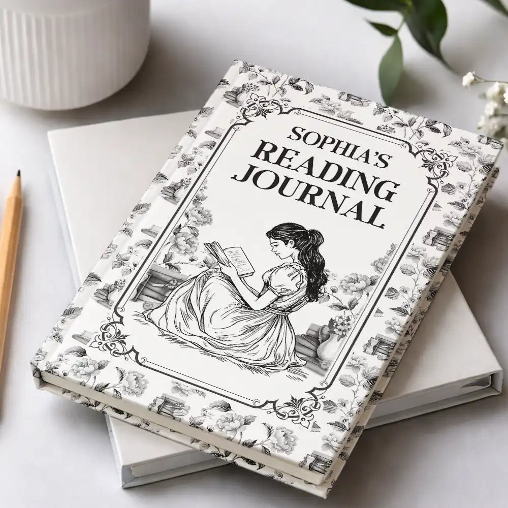Gift For Women,Reading,Happy - My Reading Journal Chinoiserie Toile - Personalized Hardcover Journal