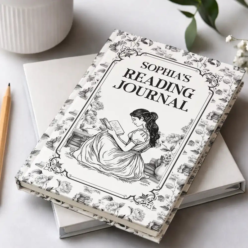 Gift For Women,Reading,Happy - My Reading Journal Chinoiserie Toile - Personalized Hardcover Journal