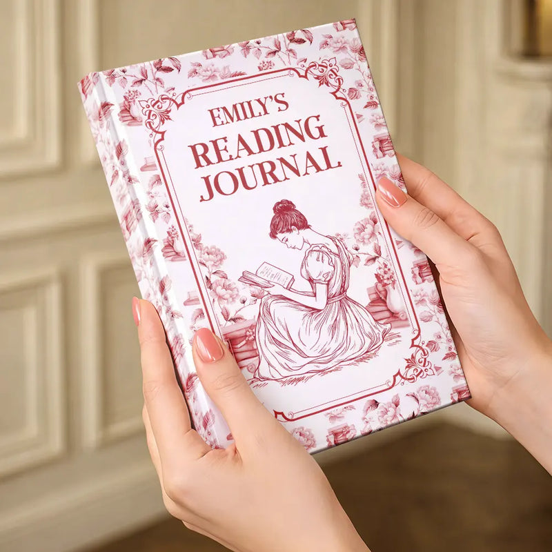 Gift For Women,Reading,Happy - My Reading Journal Chinoiserie Toile - Personalized Hardcover Journal