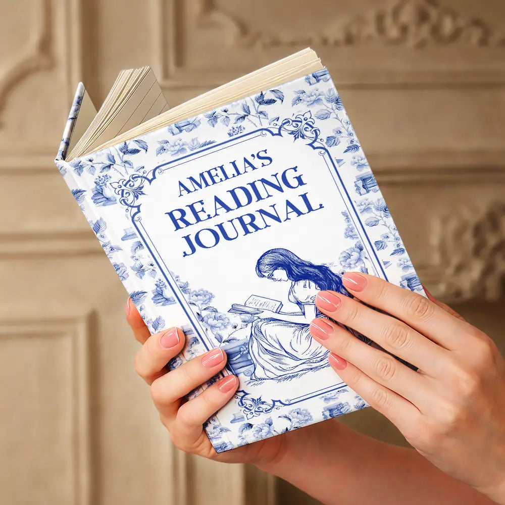 Gift For Women,Reading,Happy - My Reading Journal Chinoiserie Toile - Personalized Hardcover Journal
