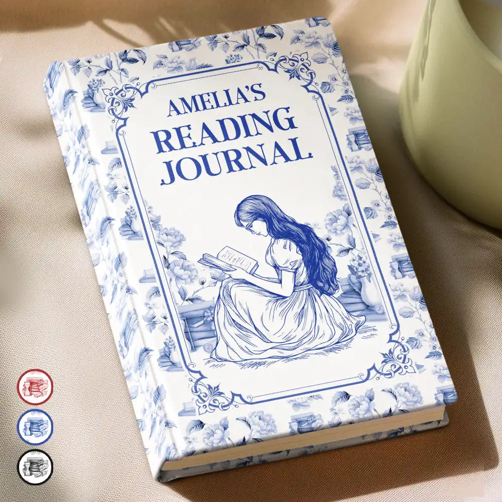 Gift For Women,Reading,Happy - My Reading Journal Chinoiserie Toile - Personalized Hardcover Journal
