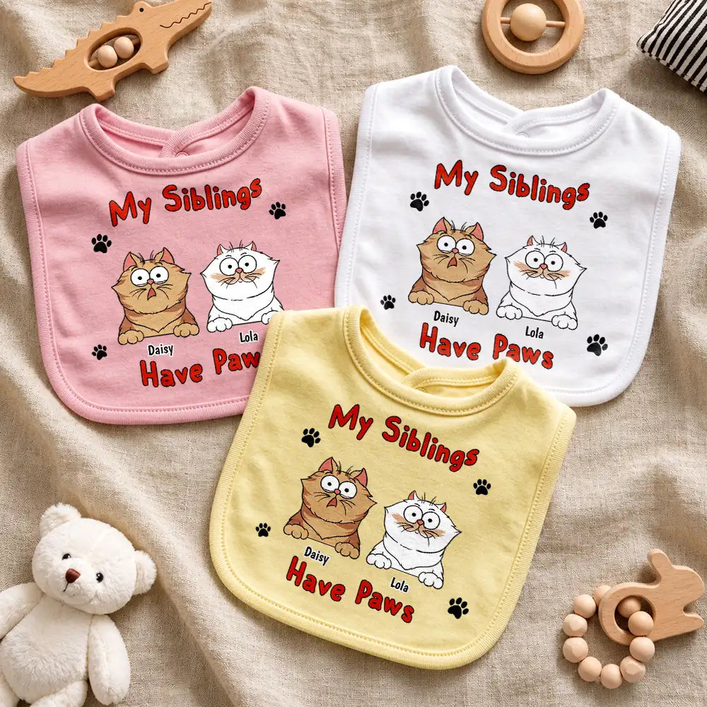 New Baby, Summer, Pet Lovers, Playful, Vector - My Siblings Have Paws Stars And Stripes - Personalized Baby Bib