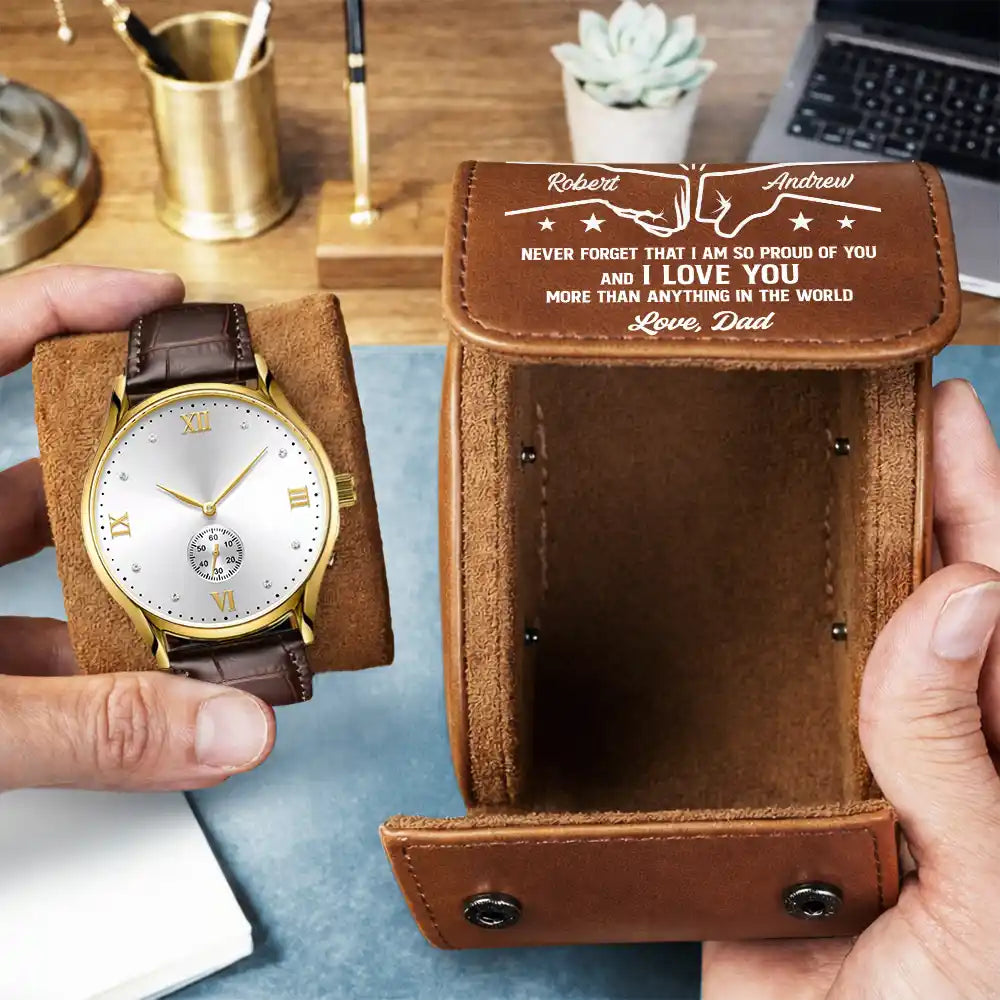 Gift For Son,Dad - Sons,Grandpa - Grandkids,Gift For Grandkids,Gift For Men,Happy,Sentimental - My Son Grandson Forever - Personalized Leather Watch Case