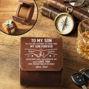 Gift For Son,Dad - Sons,Grandpa - Grandkids,Gift For Grandkids,Gift For Men,Happy,Sentimental - My Son Grandson Forever - Personalized Leather Watch Case