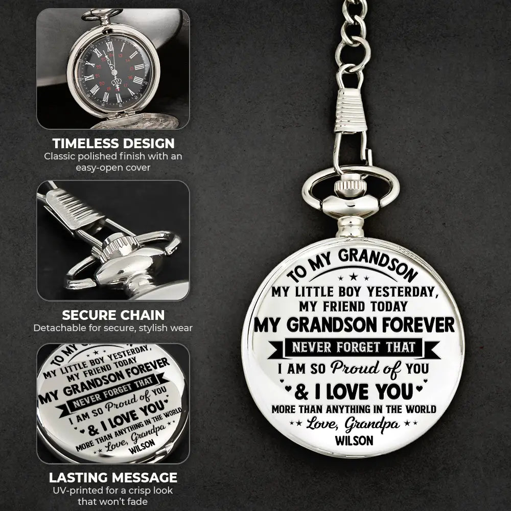 Gift For Son,Gift For Men,Happy - My Son Grandson Forever - Personalized Pocket Watch