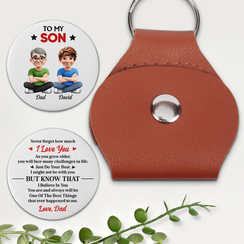 My Son Just Do Your Best - Personalized Leather Pocket Hug
