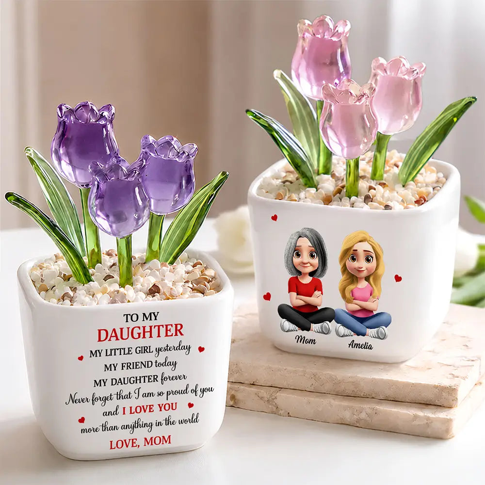 My Daughter Forever - Personalized Glass Flower Plant Pot