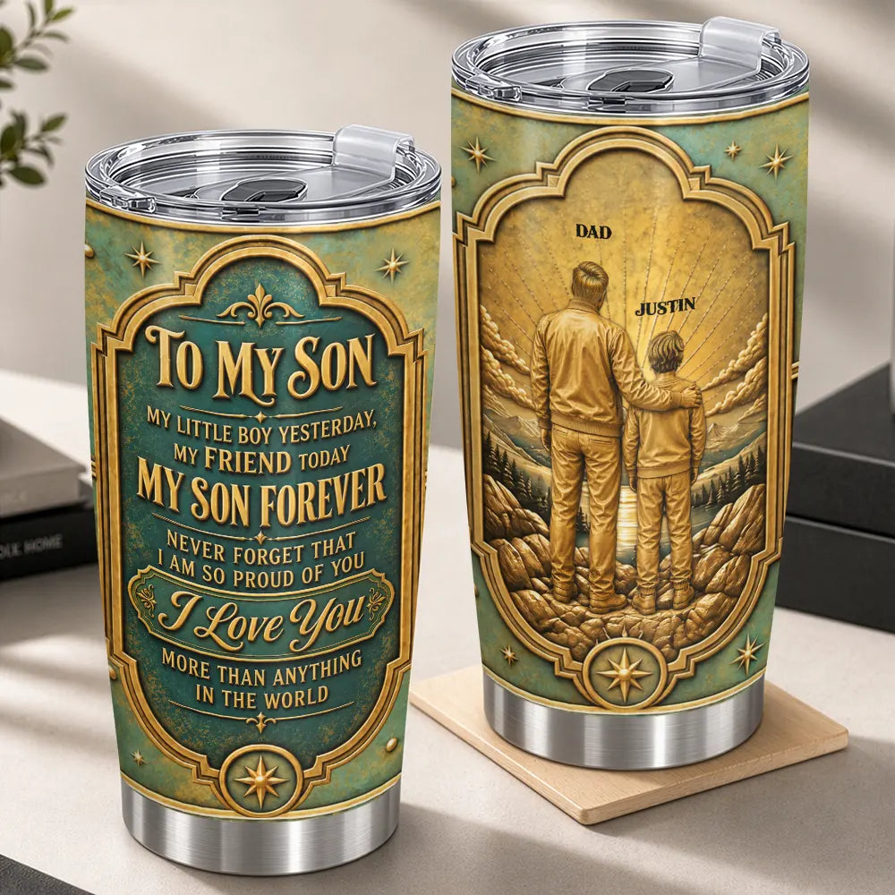 Sentimental, Gift For Father, Gift For Children, Dad - Children, Vector - My Son My Daughter Forever Vintage Metal Effect - Personalized Tumbler