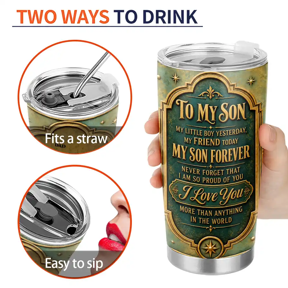 Sentimental, Gift For Father, Gift For Children, Dad - Children, Vector - My Son My Daughter Forever Vintage Metal Effect - Personalized Tumbler