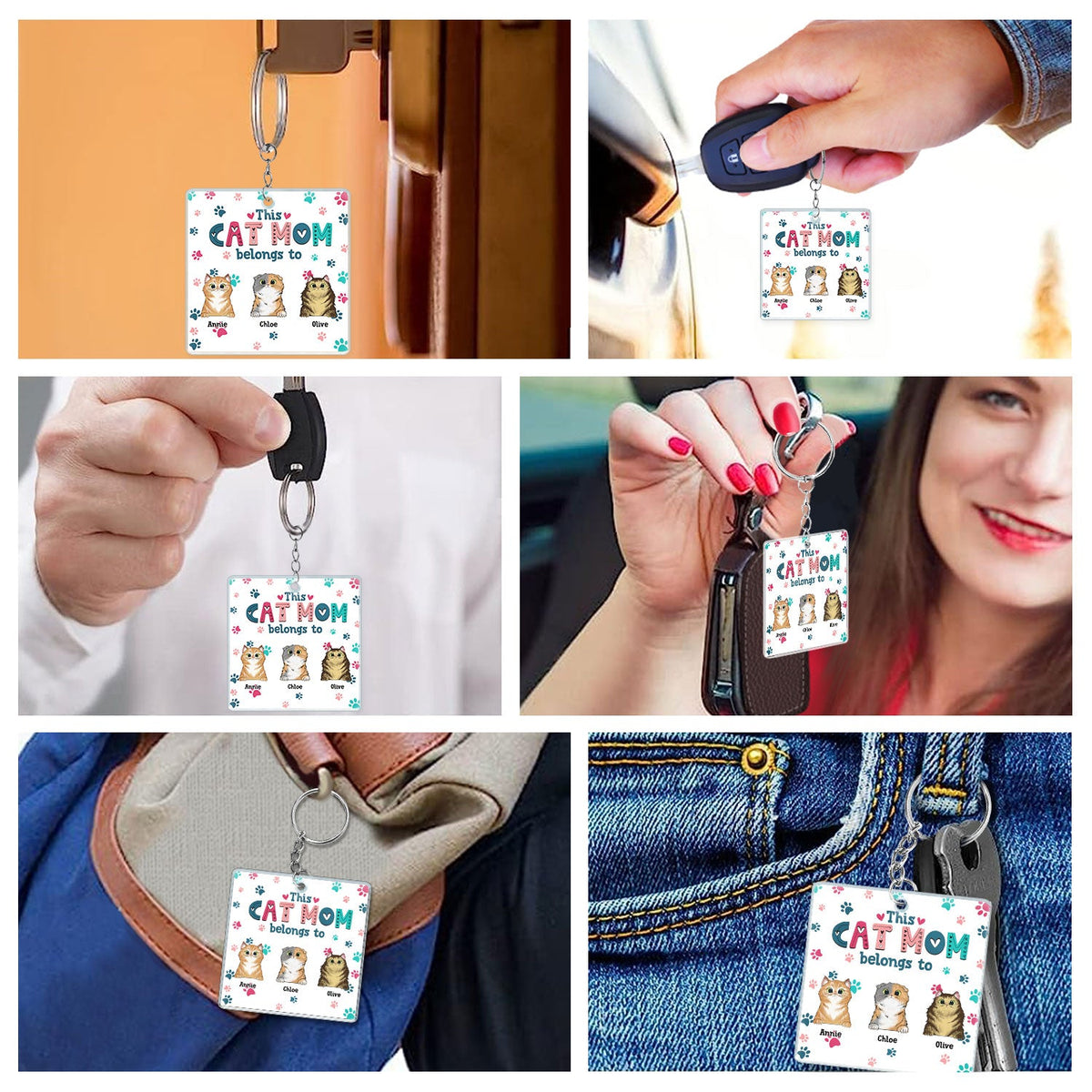 Cat Mom Cat Dad Cute Colorful Paw Prints - Birthday Gift For Pet Lovers - Personalized Custom Acrylic Keychain