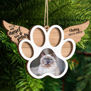 Custom Photo My Angel Has Paws Dog Cat - Pet Memorial Gift, Christmas Gift - Personalized Custom 2-Layered Wooden Ornament