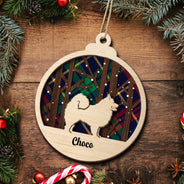 Snow Scene Plaid Wood Dog - Christmas Gift For Dog Lovers - Personalized 2-Layered Wooden Ornament