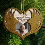 Custom Photo Angel Wings - Christmas Keepsake, Family Memorial Gift - Personalized 2-Layered Wooden Ornament