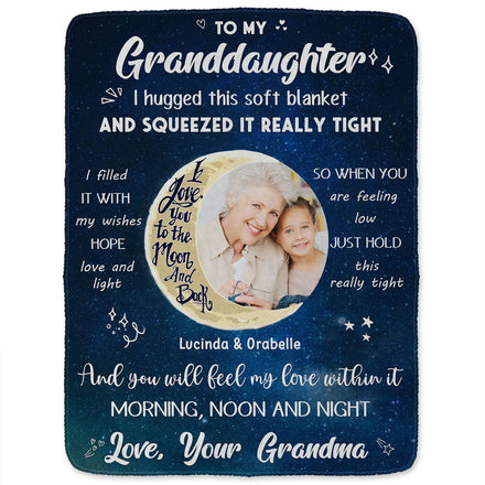 Custom Photo To The Moon & Back - Gift For Grandkids, Grandparents, Mom, Dad, Daughter, Son - Personalized Fleece Blanket
