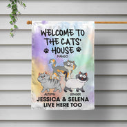 Welcome To The Cats' House Funny Cartoon Style - Home Decor Gift For Cat Lovers - Personalized Flag