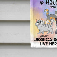 Welcome To The Cats' House Funny Cartoon Style - Home Decor Gift For Cat Lovers - Personalized Flag