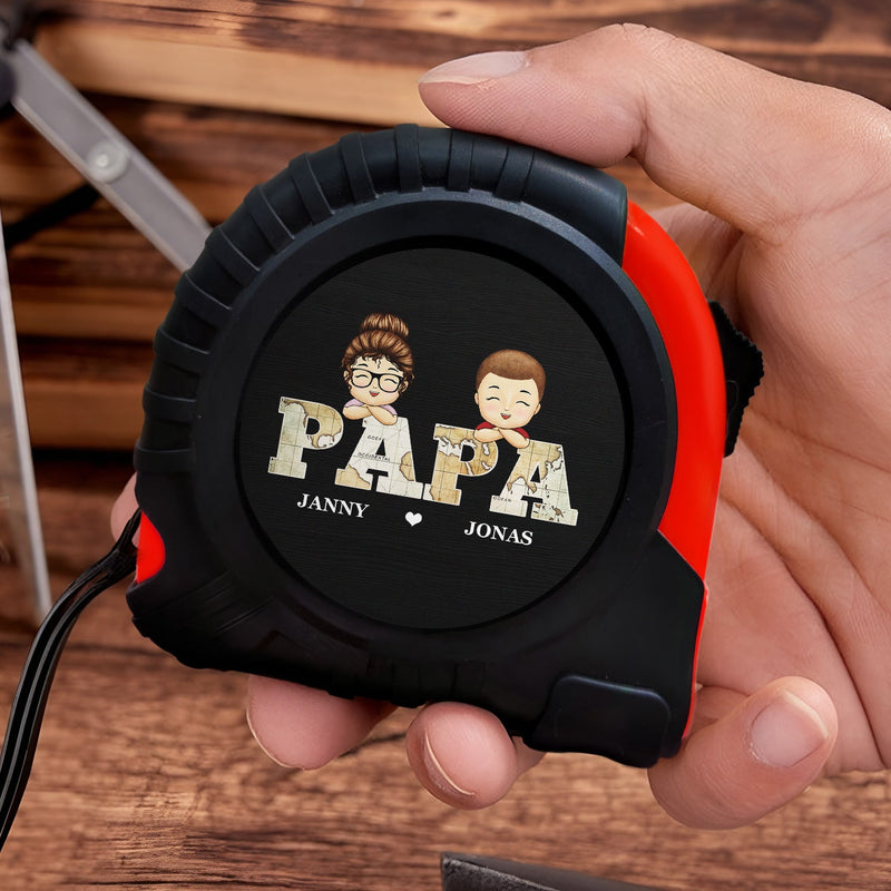 Vintage Map Papa Title - Birthday, Loving Gift For Dad, Father, Papa, Grandpa, Grandfather - Personalized Tape Measure