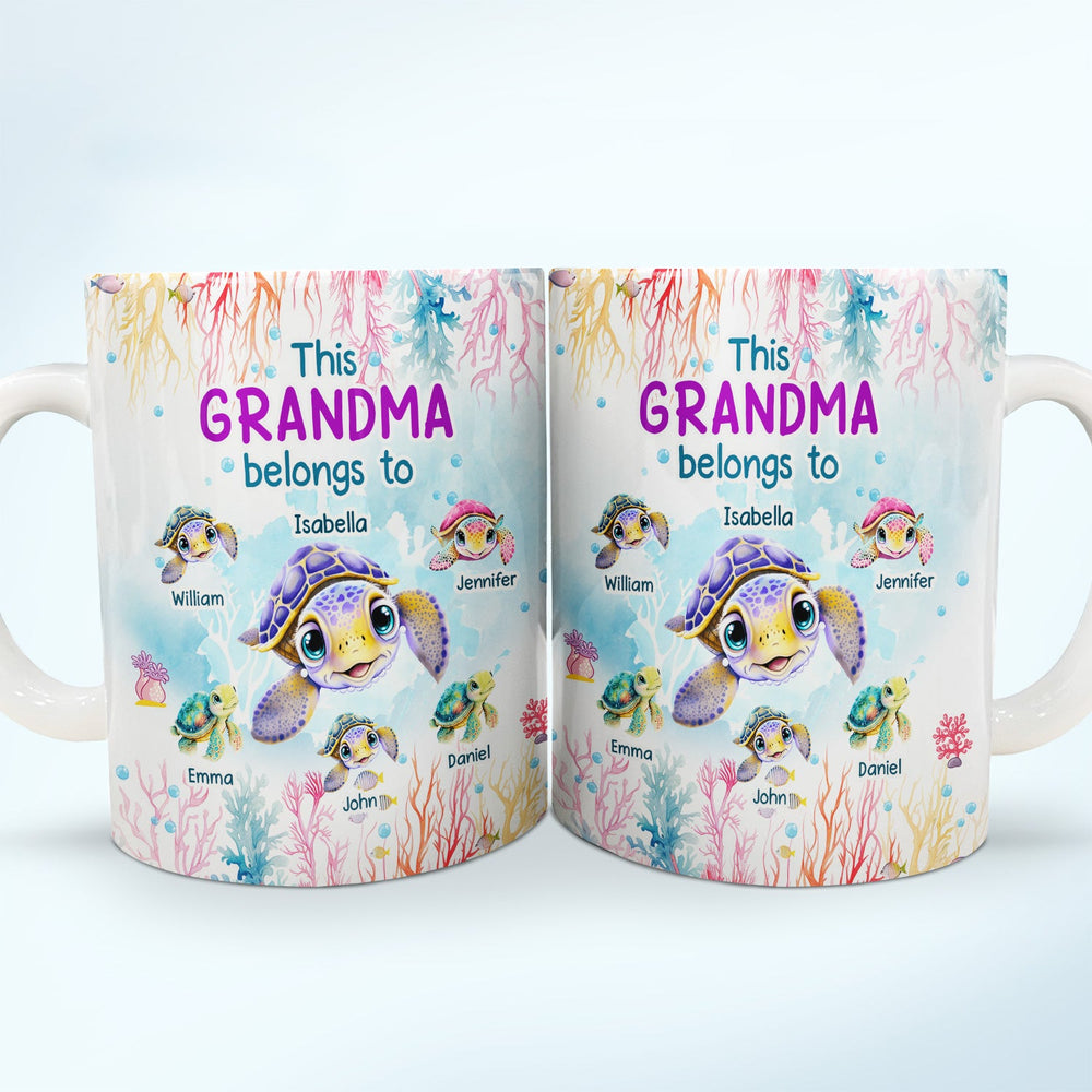 This Grandma Belongs To Cute Ocean Turtles - Gift For Grandmother, Mother, Mom - Personalized White Edge-to-Edge Mug