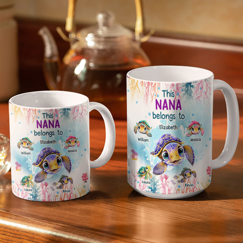This Grandma Belongs To Cute Ocean Turtles - Gift For Grandmother, Mother, Mom - Personalized White Edge-to-Edge Mug