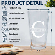 Custom Photo Monogram Name - Gift For Men, Dad, Father, Grandfather, Grandpa, Husband - Personalized Beer Glass