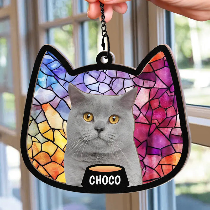 Custom Photo Cute Cat - Personalized Window Hanging Suncatcher Ornament