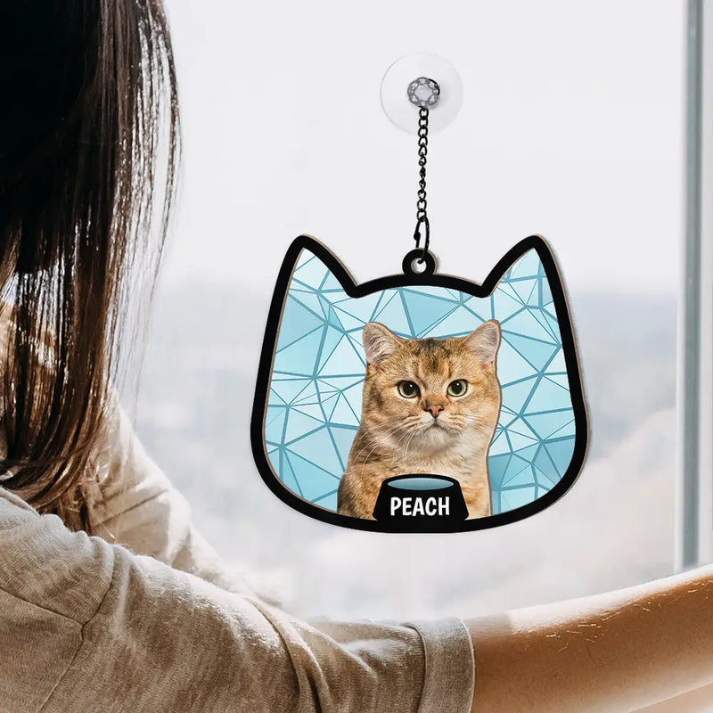 Custom Photo Cute Cat - Personalized Window Hanging Suncatcher Ornament