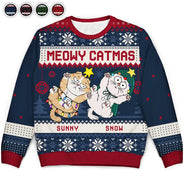 Meowy Catmas Funny Cats Showing Tummy - Personalized Unisex Ugly Sweater