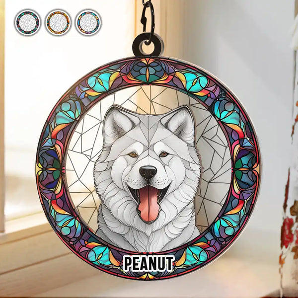 Stained Glass Dog Cat Portrait - Personalized Window Hanging Suncatcher Ornament