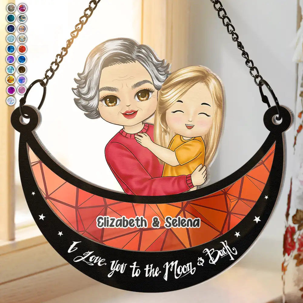 Grandparent Hugging Grandkid - Personalized Window Hanging Suncatcher Ornament