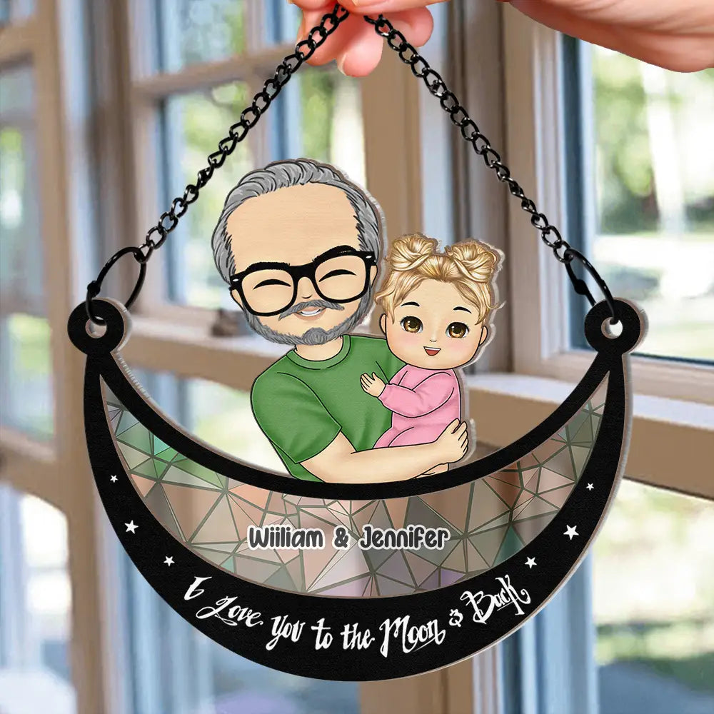 Grandparent Hugging Grandkid - Personalized Window Hanging Suncatcher Ornament