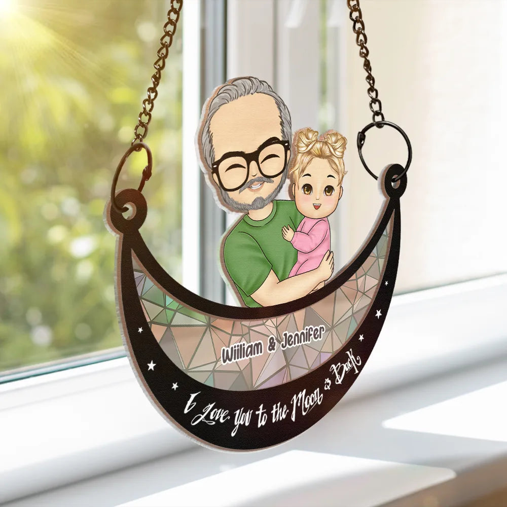 Grandparent Hugging Grandkid - Personalized Window Hanging Suncatcher Ornament