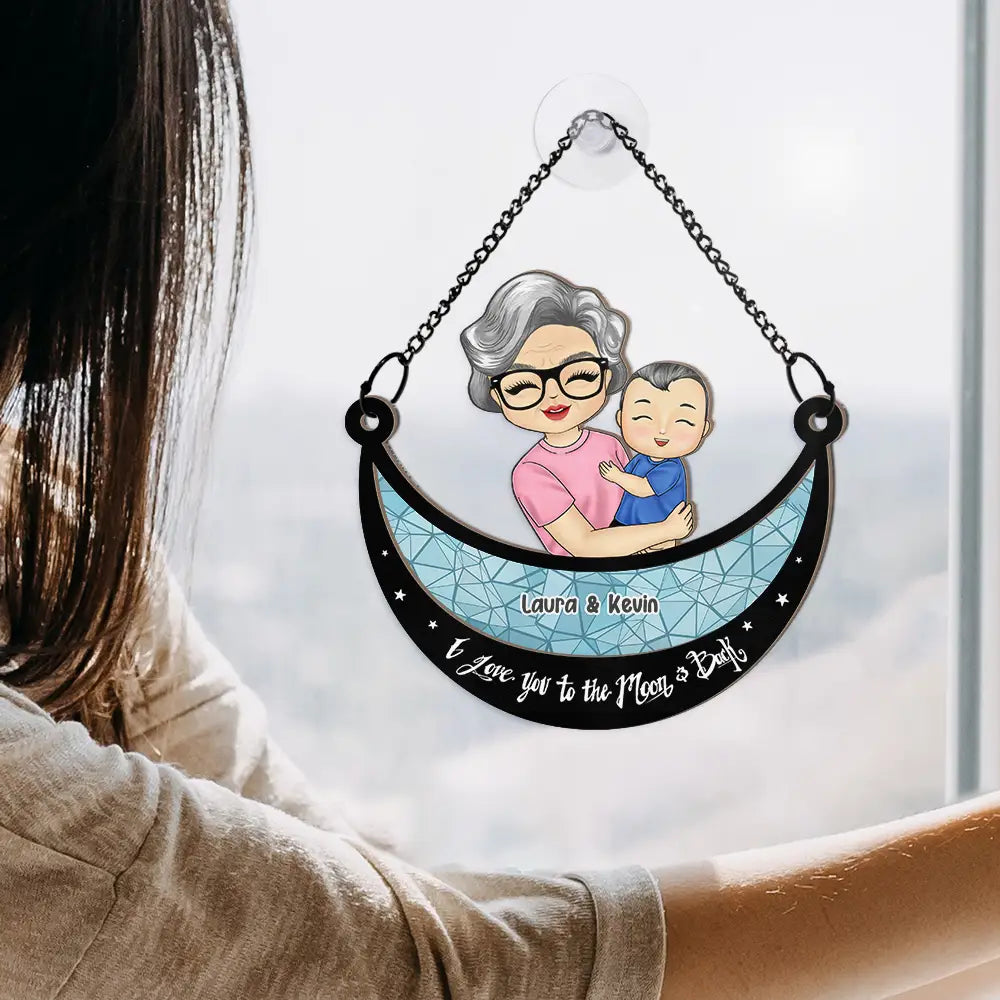 Grandparent Hugging Grandkid - Personalized Window Hanging Suncatcher Ornament