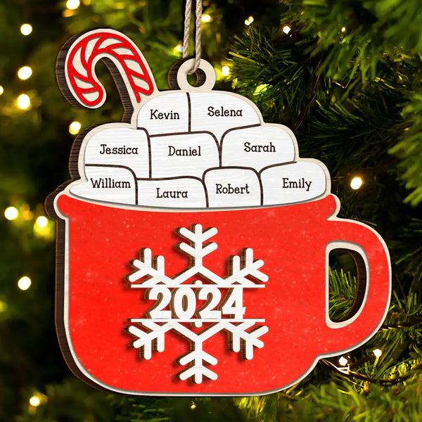 Christmas Hot Cocoa Family Names - Personalized 2-Layered Wooden Ornament
