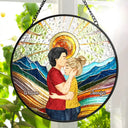 Couple Kissing In The Sun - Personalized Stained Glass Window Hanging Suncatcher