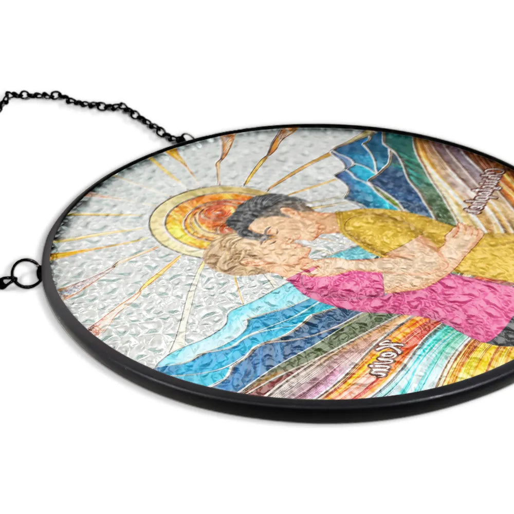 Couple Kissing In The Sun - Personalized Stained Glass Window Hanging Suncatcher