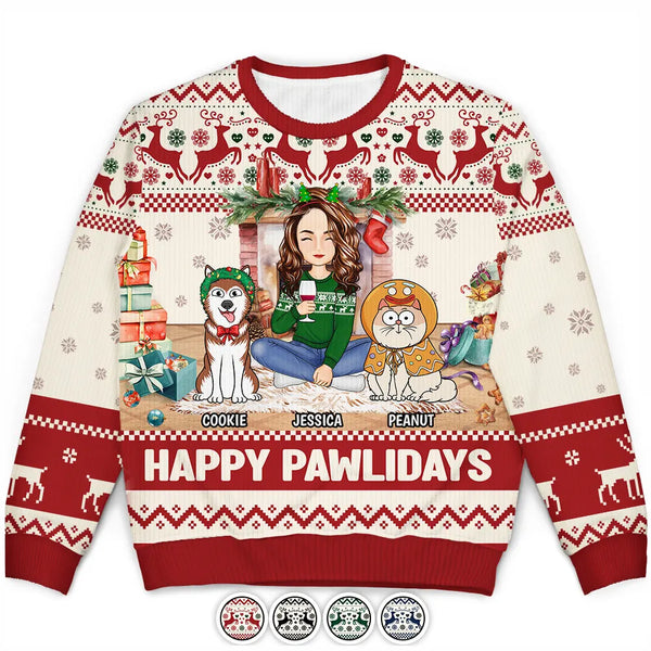Pet Lovers - Happy Great Pawlidays Christmas Dogs Cats Pets - Personalized Unisex Ugly Sweater