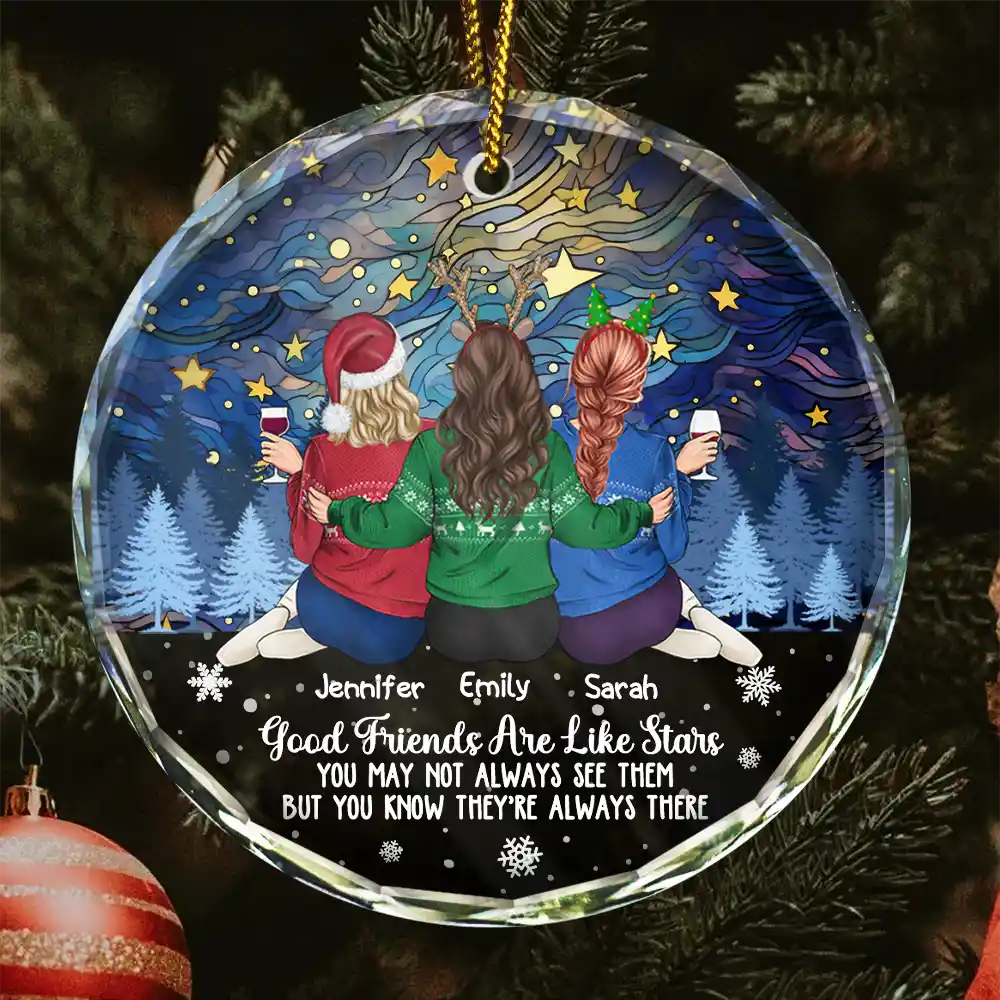 Gift For Bestie - Good Friends Are Like Stars - Personalized Circle Glass Ornament