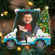 Golf, Gift For Yourself - Custom Photo Funny Face Golf Cart - Personalized Custom Shaped Acrylic Ornament