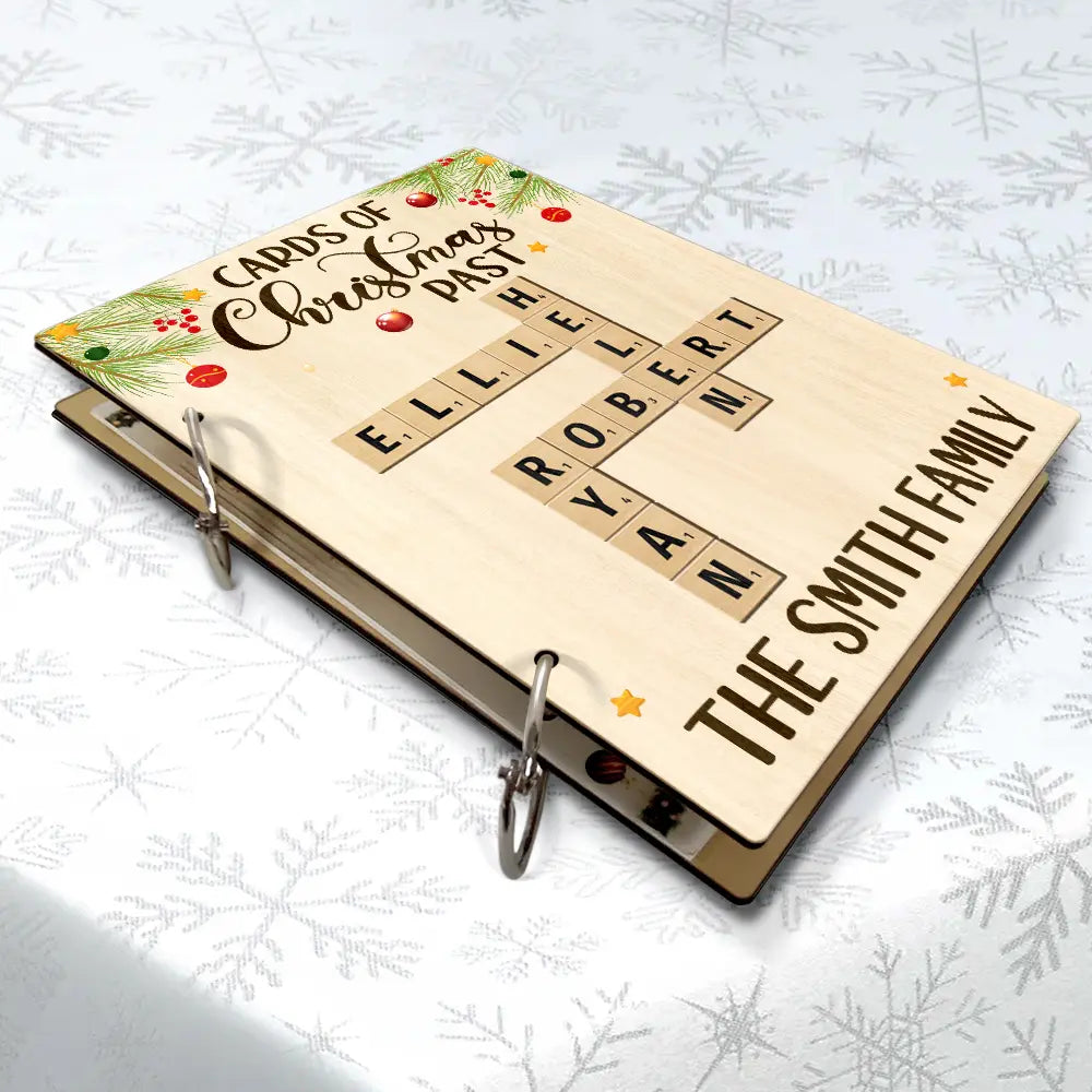 Family - Cards Of Christmas Past Family Crossword Scrabble - Personalized Card Keeper, Card Holder