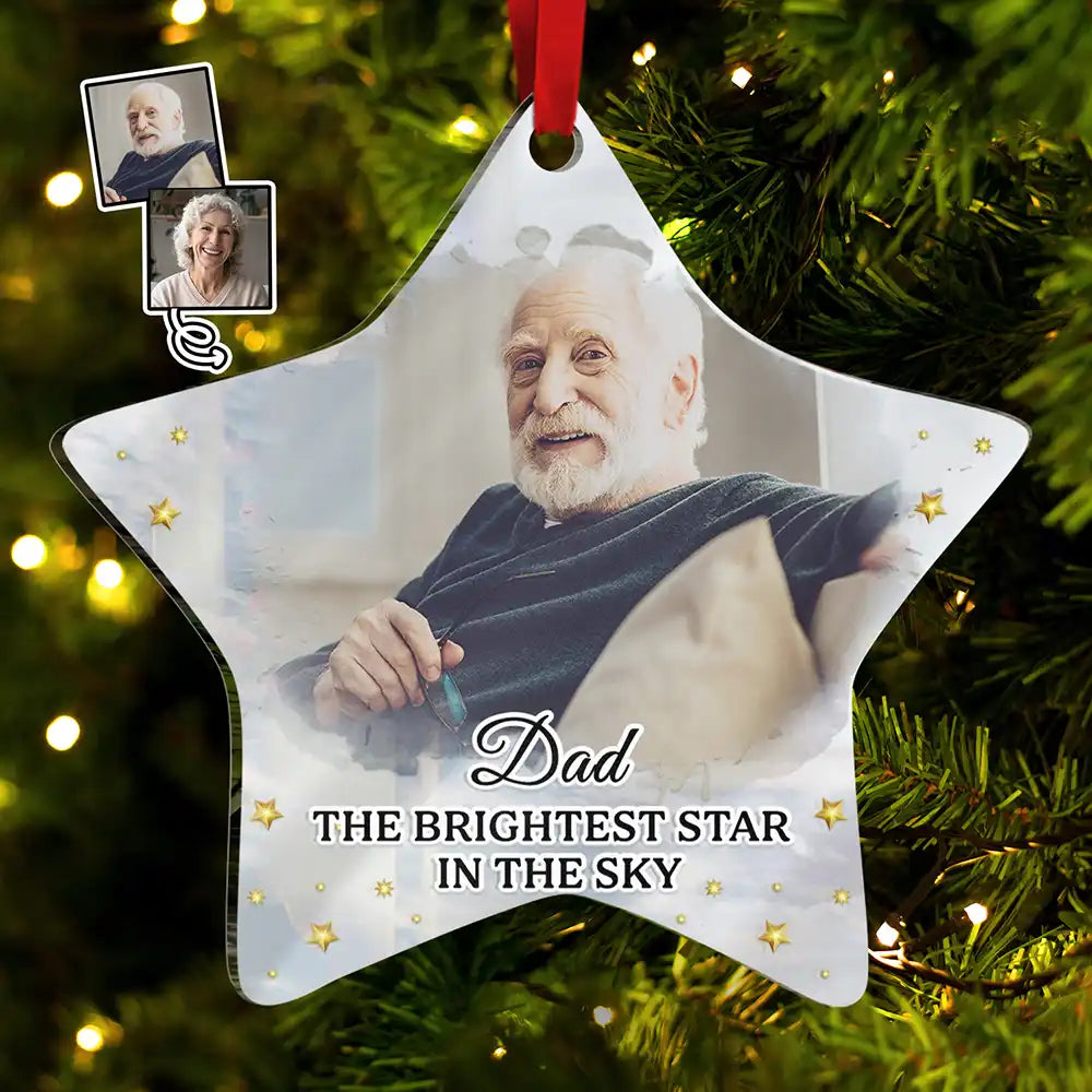 Continue Shopping,Christmas,Memorial,Custom Photo,Sad - Custom Photo Memorial The Brightest Star In The Sky - Personalized Custom Shaped Mirror Ornament