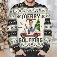 Gift For Yourself, Golf,Gift For Men - Custom Photo Funny Golf Lover Merry Golfmas - Personalized Unisex Ugly Sweater
