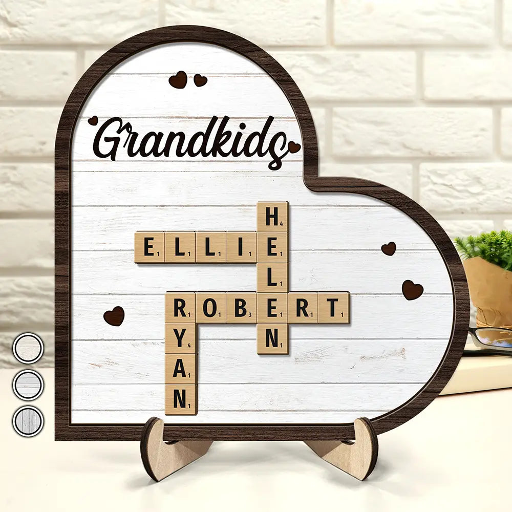 Grandkids Crossword Scrabble - Personalized 2-Layered Wooden Plaque With Stand