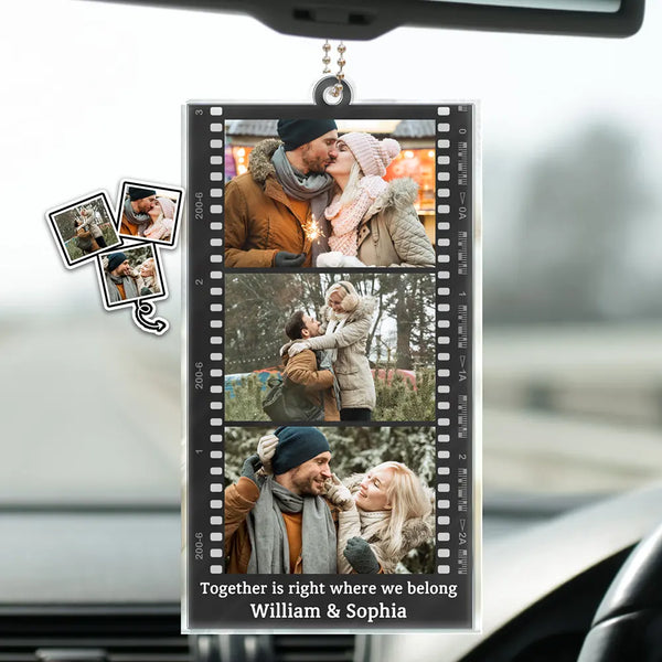 Gift For Couples, Gift For Husband, Gift For Wife, Gift For Boyfriend, Gift For Girlfriend, Family, Gift For Bestie - Custom Photo Couple Family Friends Camera Film Roll - Personalized Acrylic Car Hanger
