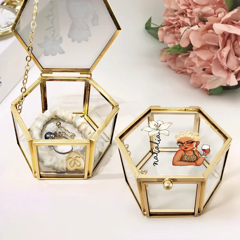 Gift For Mother,Gift For Women,Happy,Gift For Yourself - Birth Month Flowers Woman Bloom Where You're Planted - Personalized Glass Jewelry Box