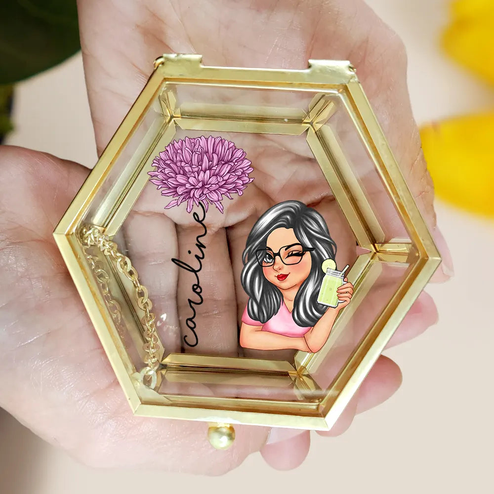 Gift For Mother,Gift For Women,Happy,Gift For Yourself - Birth Month Flowers Woman Bloom Where You're Planted - Personalized Glass Jewelry Box